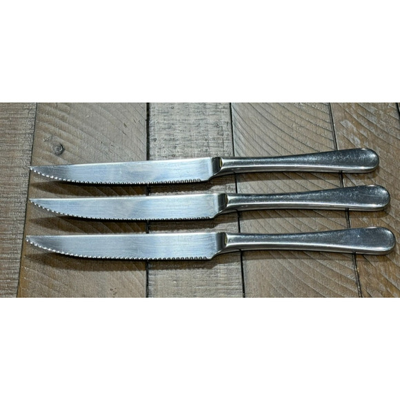 3 ROBERT WELCH Steak Knives - 18/10 SATIN - 9 1/4" - 1 has a bent tip - Picture 2 of 11